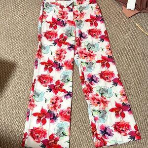 New York & Company Floral Wide Leg Pants - Red and Green